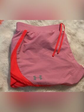 Under Armour Pink Athletic Running Shorts with Coral Trim- L